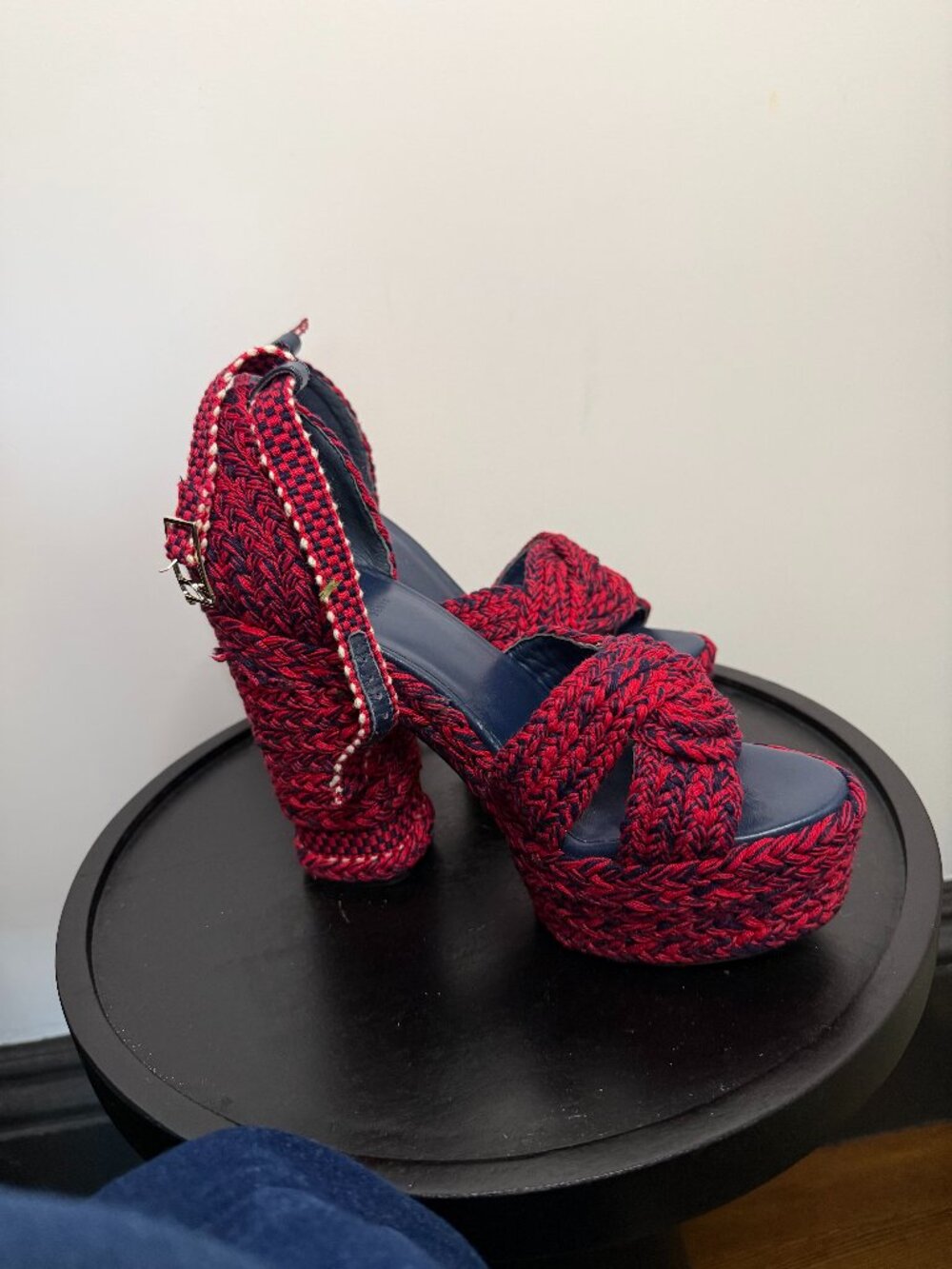 Antolina Paris Red Navy Braided Rope Platform Heels Size [?]